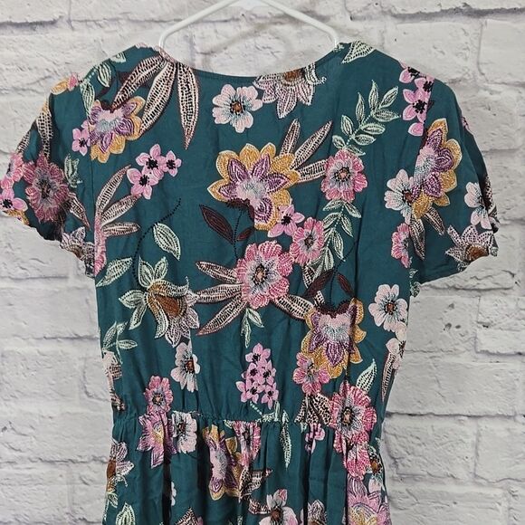 Maurices Teal Floral Flutter Sleeve V Neck Mini Dress Work School Casual Pockets - Picture 10 of 11